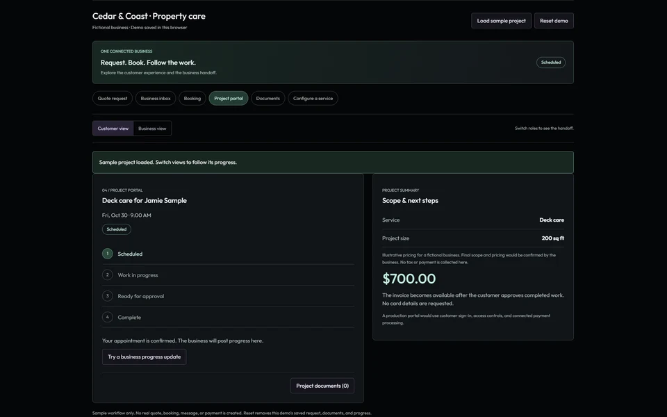 Customer project portal preview